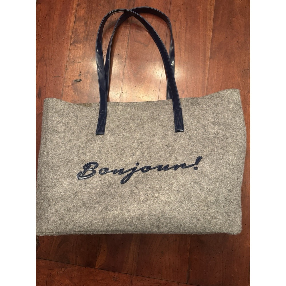 Lolo "Bonjour" French Gray Felt Bag With Navy Leather Straps